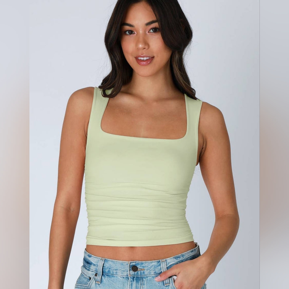 🛑4/$40🛑Pistachio Cream Clean Line Square Shirred Top